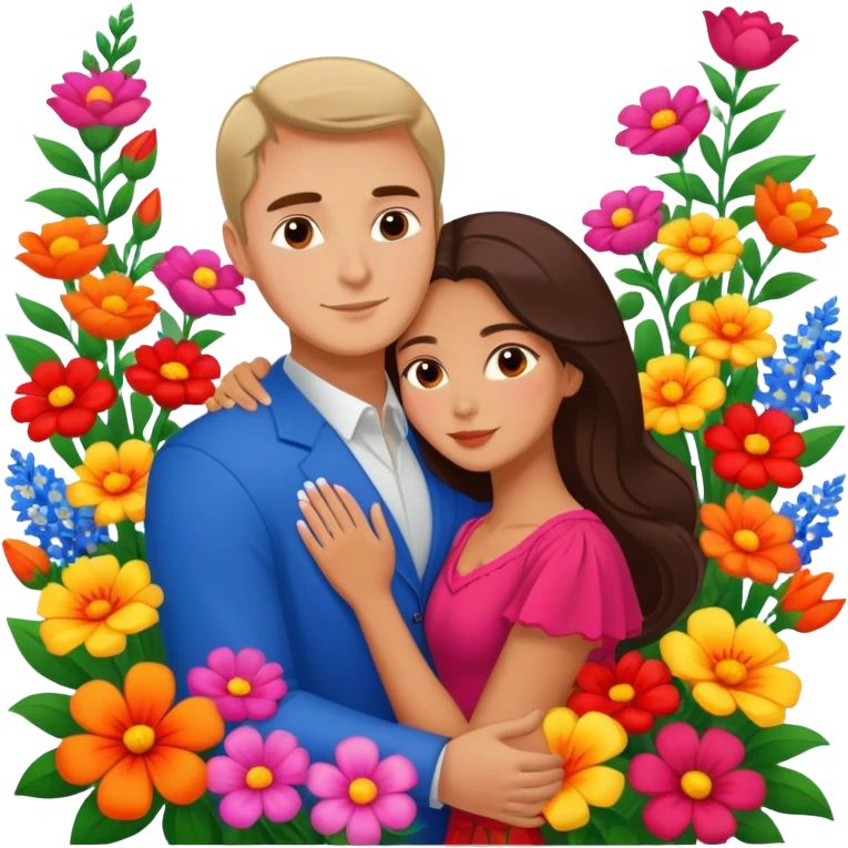 Couple hugging in Montenegro russian man and elegant  Latina girl flowers  emoji