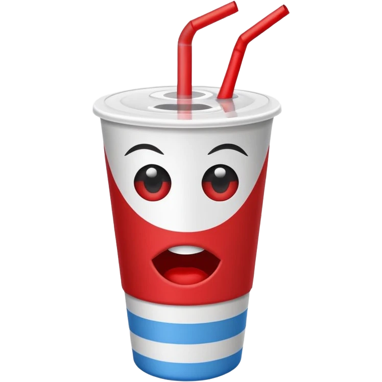 paper coke cup and straw, the cup has eyes and mouth and glassess emoji