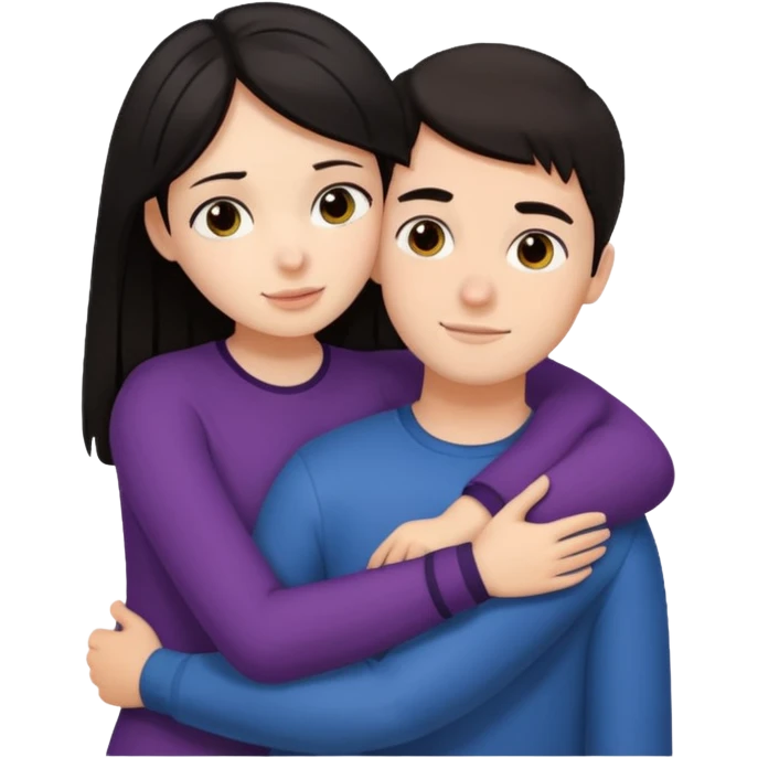 Dark hair girl hugging brunette boy emoji