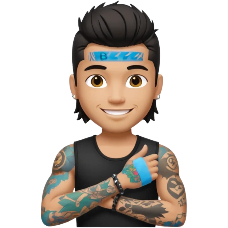 a pretty bratz guy with mullet and a sleeveless black top with tattoos on arm emoji