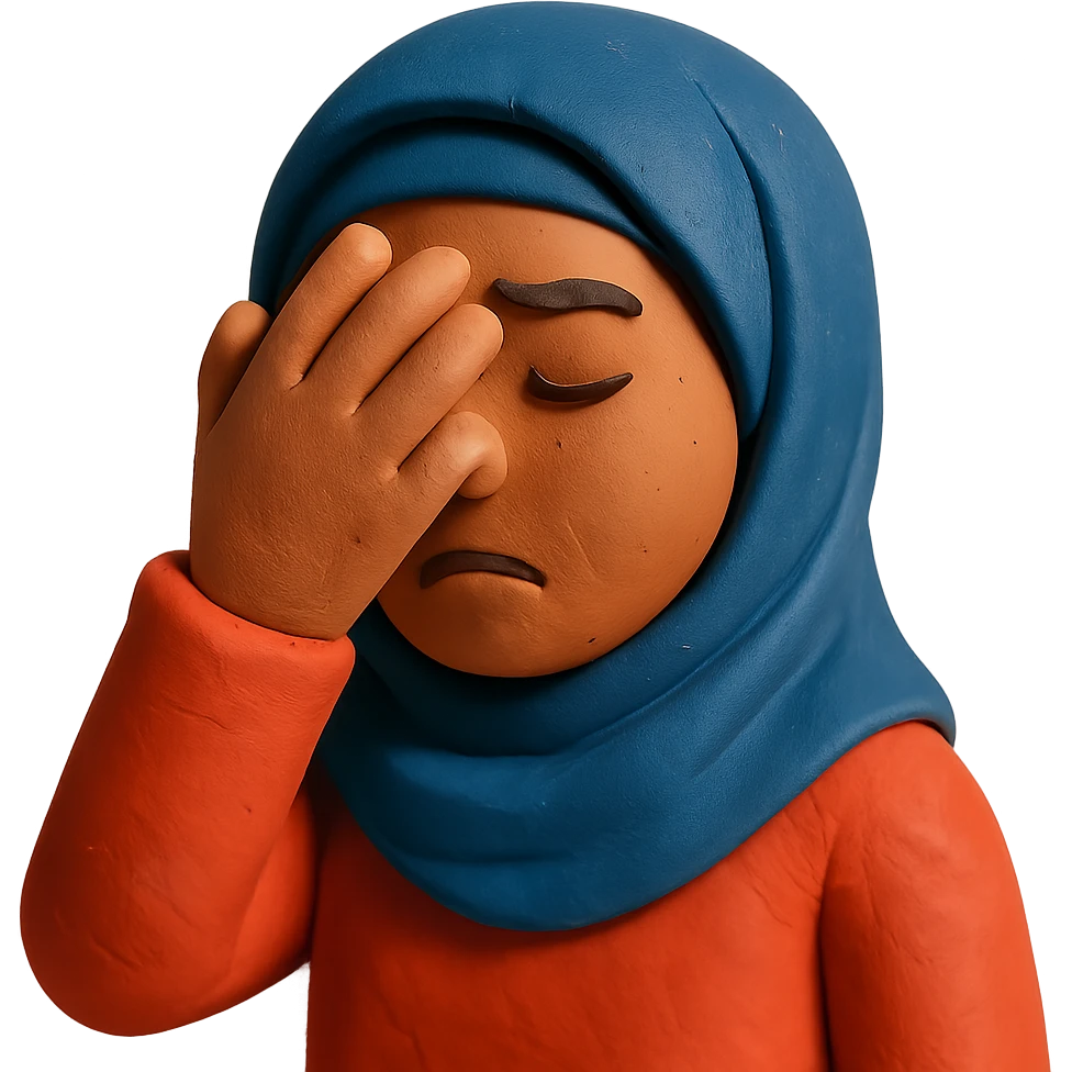 claymation style woman in hijab facepalming emoji
