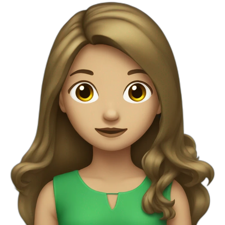 Girl with long hair brown and dress green emoji