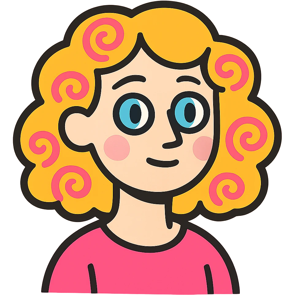 pale girl with medium-length curly blonde hair and baby pink swirls emoji
