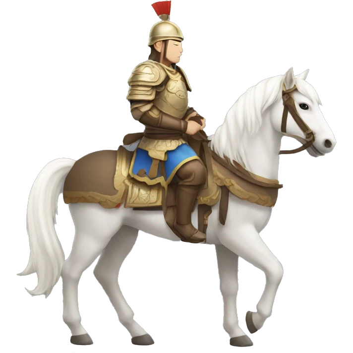 an mongolian soldier  with white skin and brown armor on a horse from the side emoji