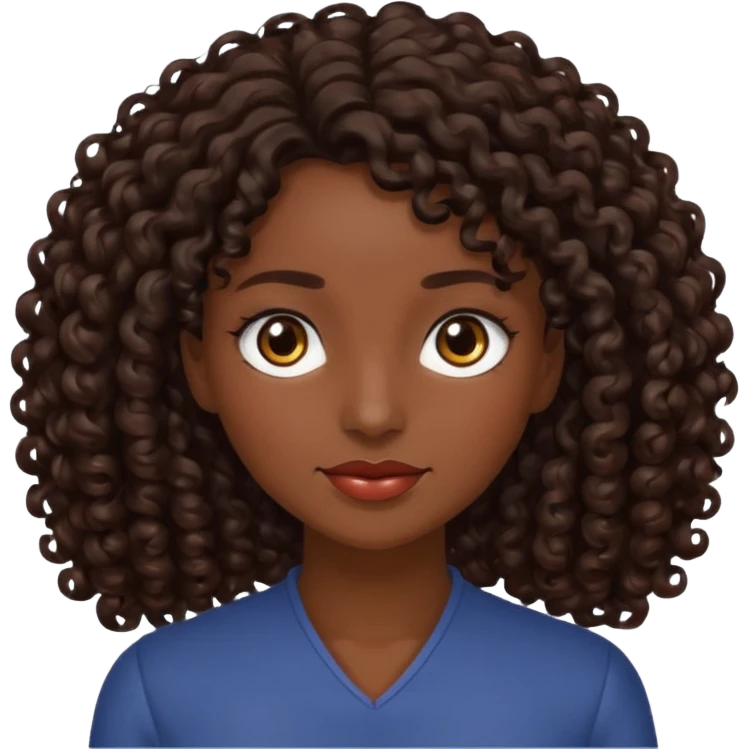 mujer pelo rizado pero no tanto,  largo color marron oscuro, ojos marrones oscuros emoji