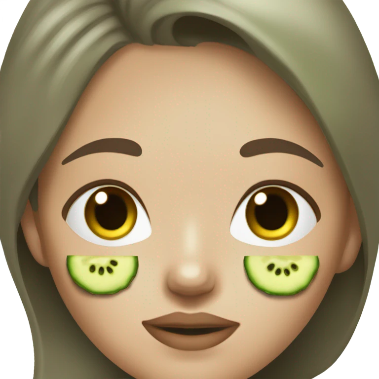 Girl with freackles Brown hair and white skin wears skin care mask Thats Green and pickle on her closed eyes emoji