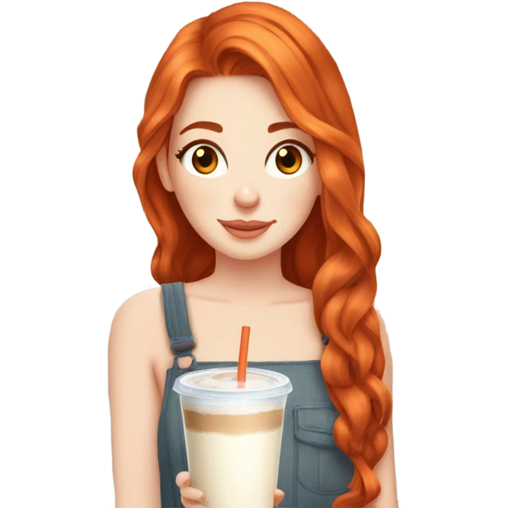 Beautiful fair skin long orange red hair girl brown eyes fair skin girly beautiful drinking straw iced ice coffee clean white beautiful emoji