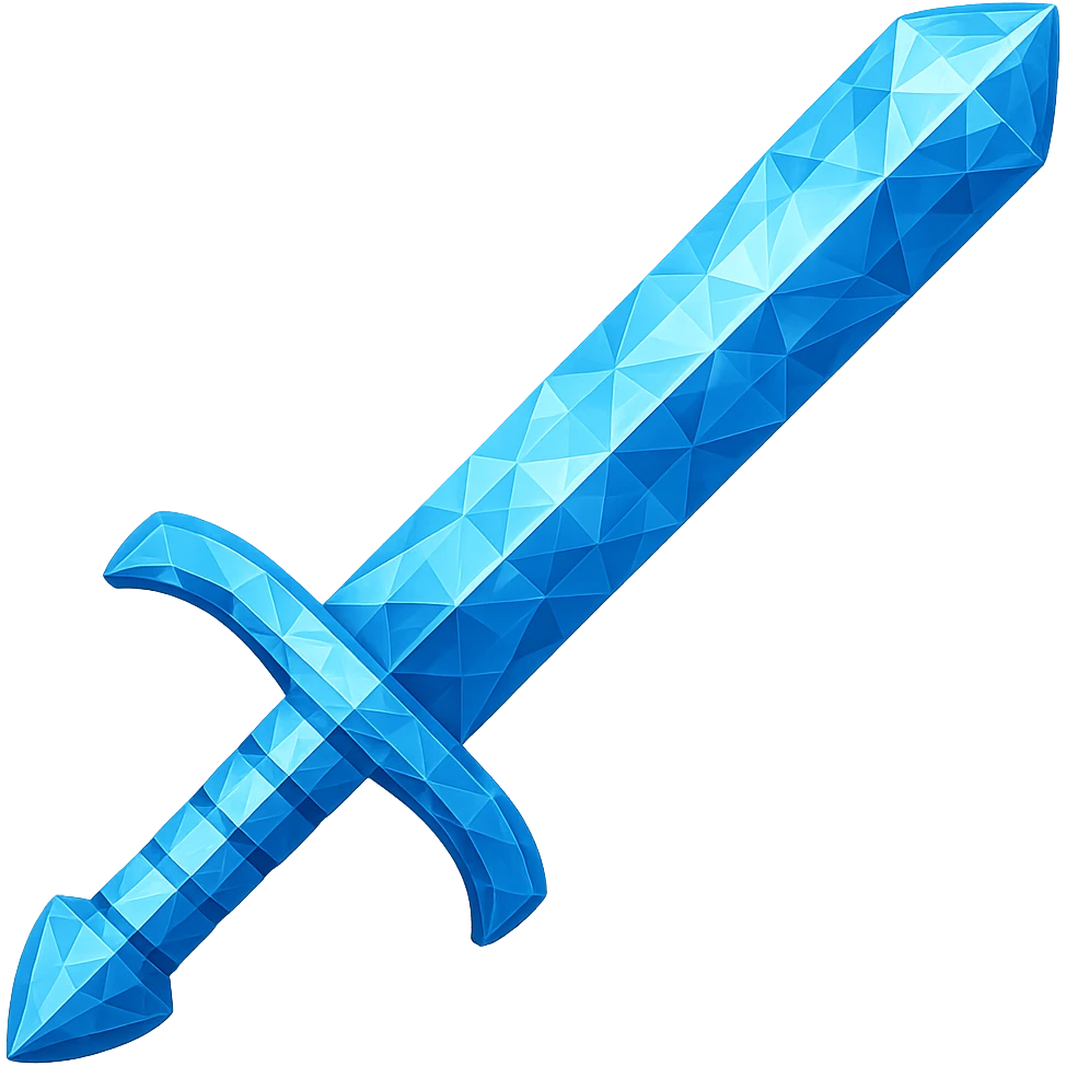 Transform the greatsword into a diamond version, matching the color, faceted texture, and shine of the diamond chestplate reference. Keep the exact shape and proportions of the original greatsword. Transparent background. The style should reflect a diamond faceted look with shine and clarity. emoji