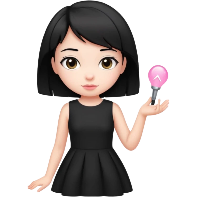 cute girl with short black hair, wearing a black dress with light pink accents emoji