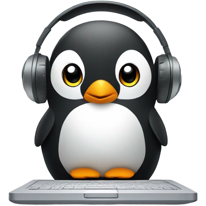 penguin with laptop & headphone emoji