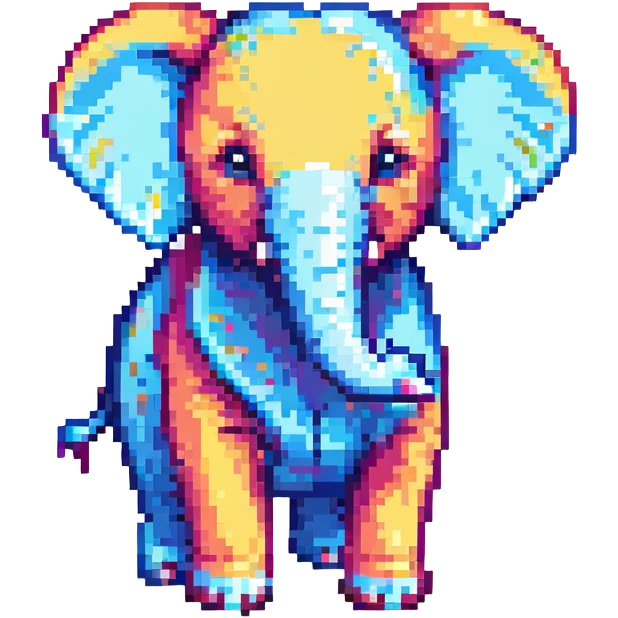 Cocofanto elephanto, pixel art style, cute and playful, small sprite, bright colors emoji