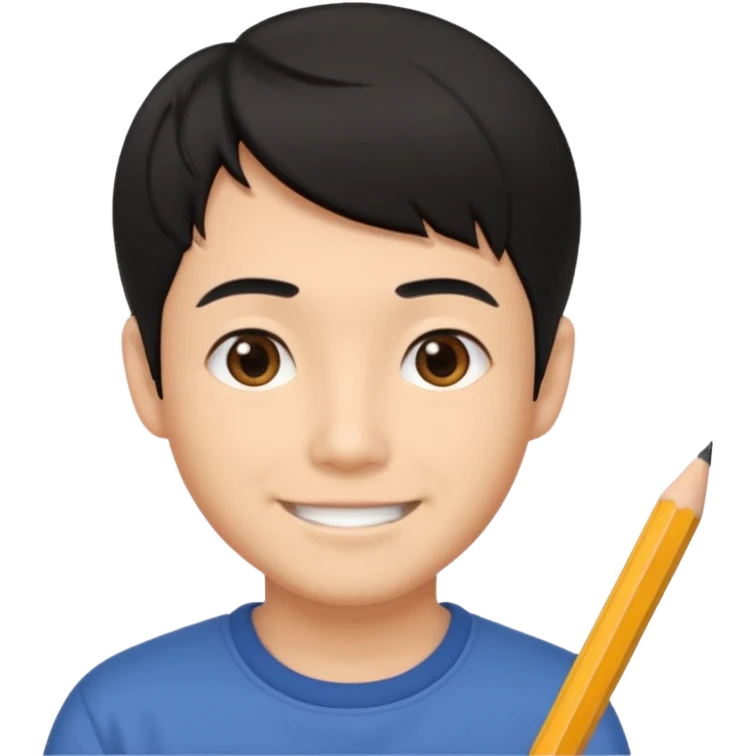 quero um personagem masculino japones, de pouco cabelo e sorrindo com um lapis na mao emoji