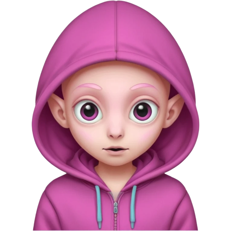 Aliens Pink, hoodie, cute big eyes, thin ears, half body emoji