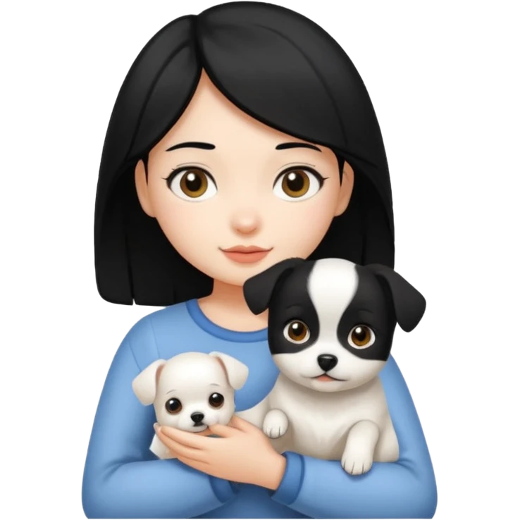 Girl with white small dog and girl has black hair  emoji