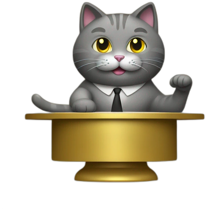 cat secretary sitting on top of the gold cloud emoji