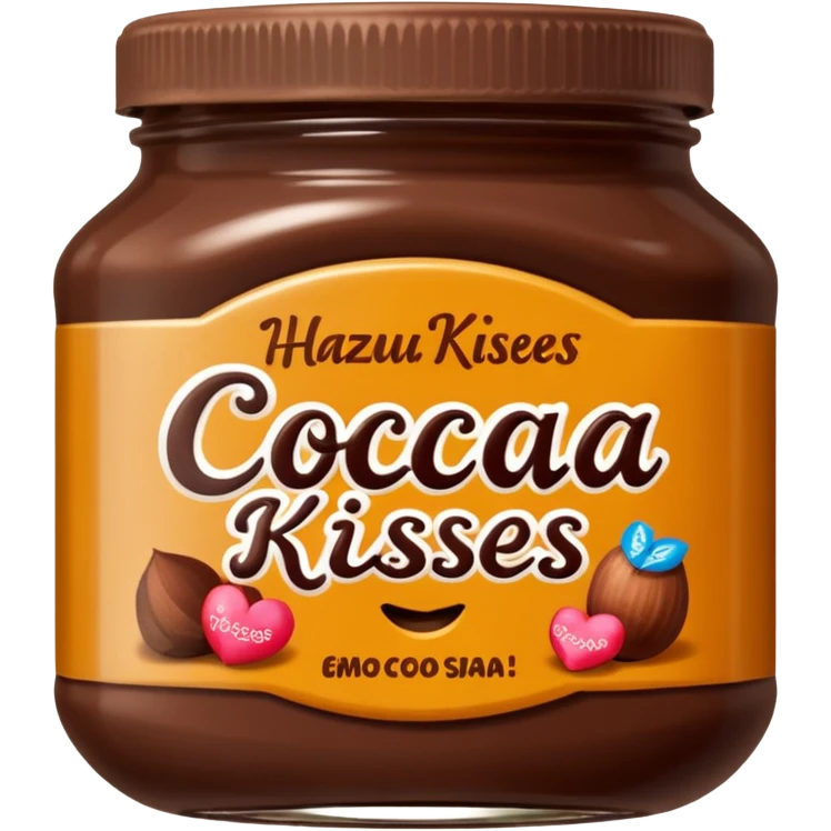 Jar of hazelnut chocolate spread and make the label say cocoa kisses  emoji