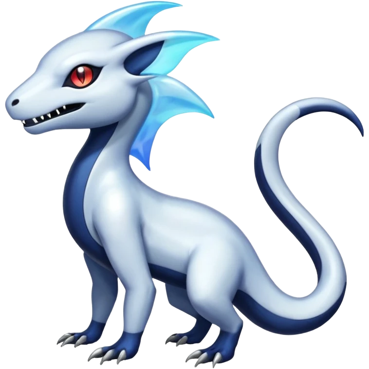 White iridescent Salandit-Absol-Shinx-fusion-hybrid, full body emoji