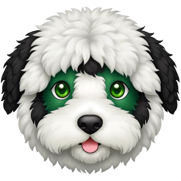Black sheepadoodle with green eyes emoji