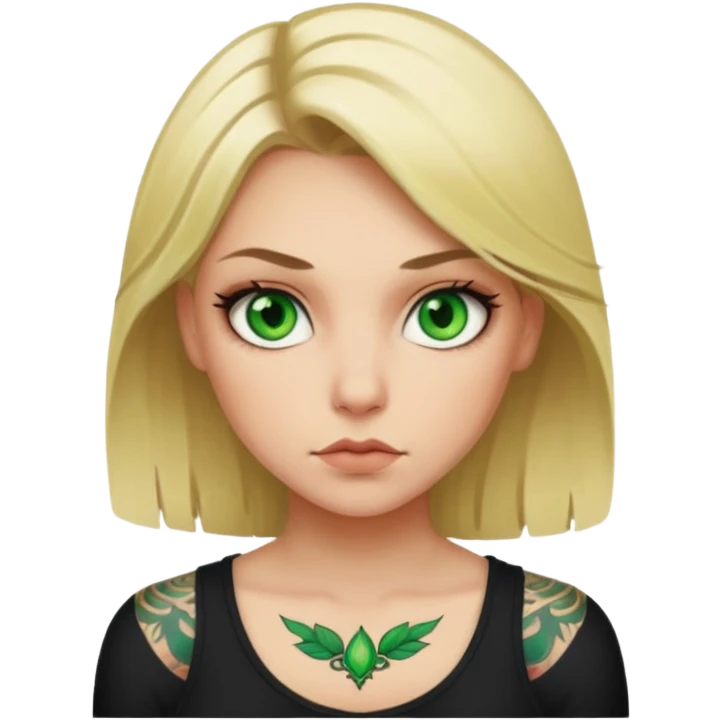 Mean. Attitude. Blonde girl. Green eyes.  Tattoos emoji