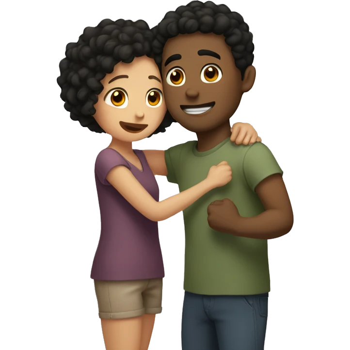 guy with short curly black hair hugging girl with short wavy brown hair emoji