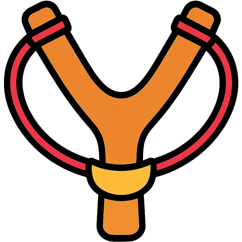 A wooden Y-shaped slingshot with rubber band emoji