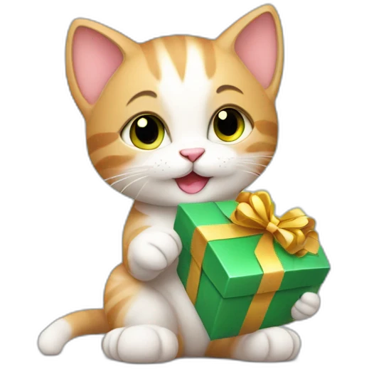 cute kitten with a gift in his paws emoji
