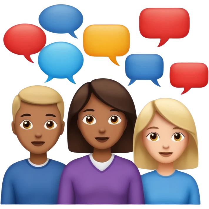 lots of people communicating with each other with speech bubbles emoji