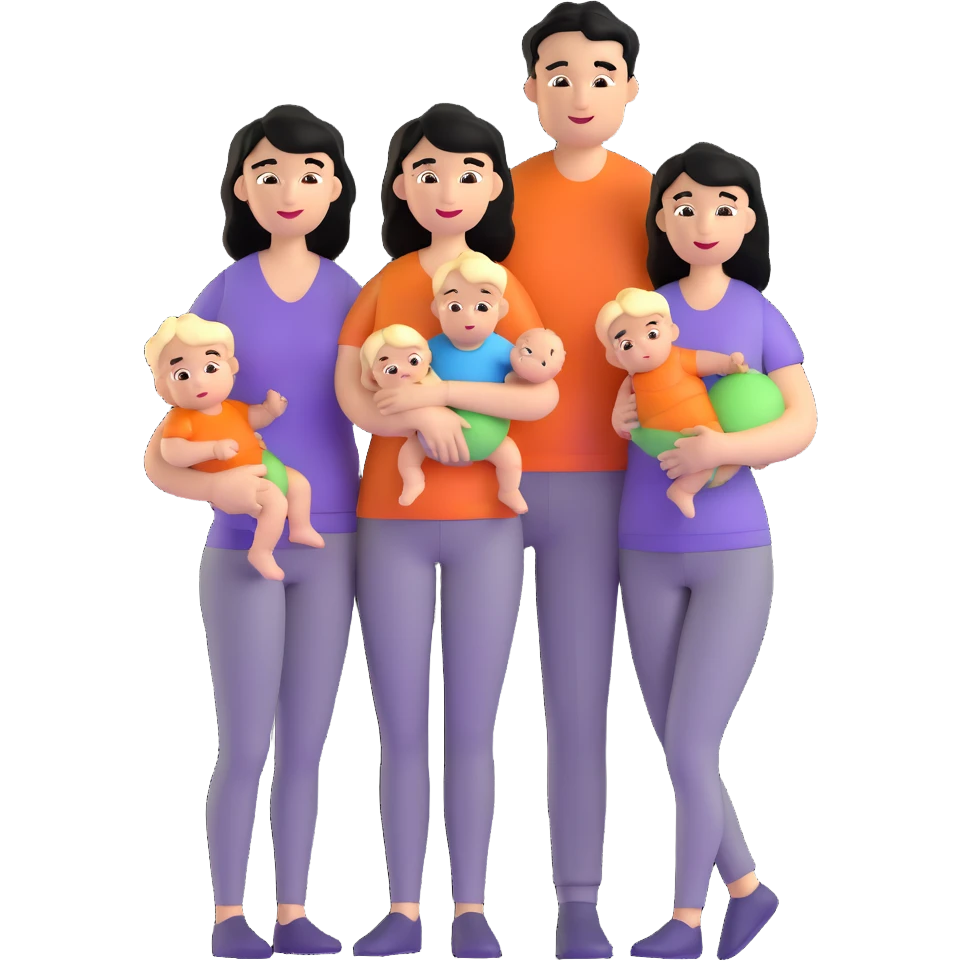 family with blond dad, brunette mom, blonde son, daughter with black hair, and a baby emoji