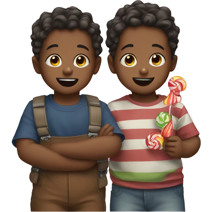 Two toddler boys full of candy emoji
