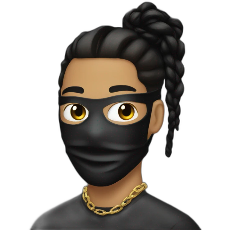 masked fade man bun wearing black with anonymous chain emoji
