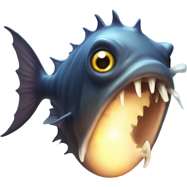 Anglerfish with a glowing lure hanging from its forehead, sharp teeth, and big eyes. emoji
