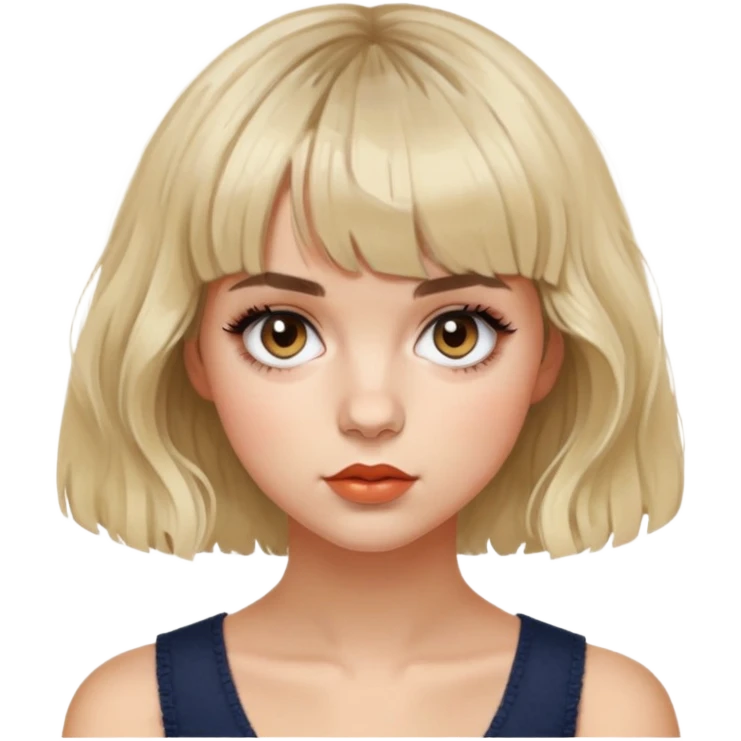 Taylor LaShae with editorial short french bob haircut tousled textured messy wavy hair short blunt baby bangs fringe emoji