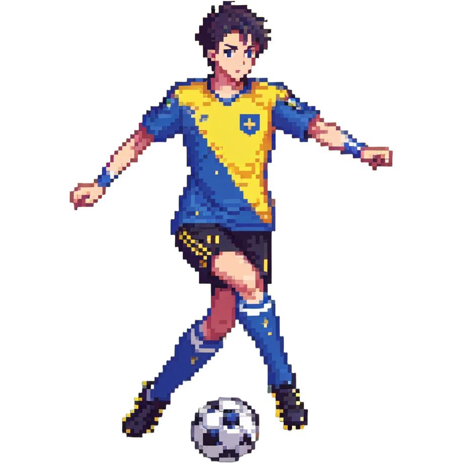 anime soccer player inspired by Blue Lock, dynamic pose, blue and black uniform emoji