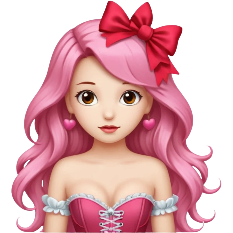 Girl with red bow on her head and pink corset emoji