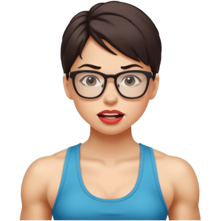 Girl, glasses, biting lips, muscular, pulling off tank top emoji