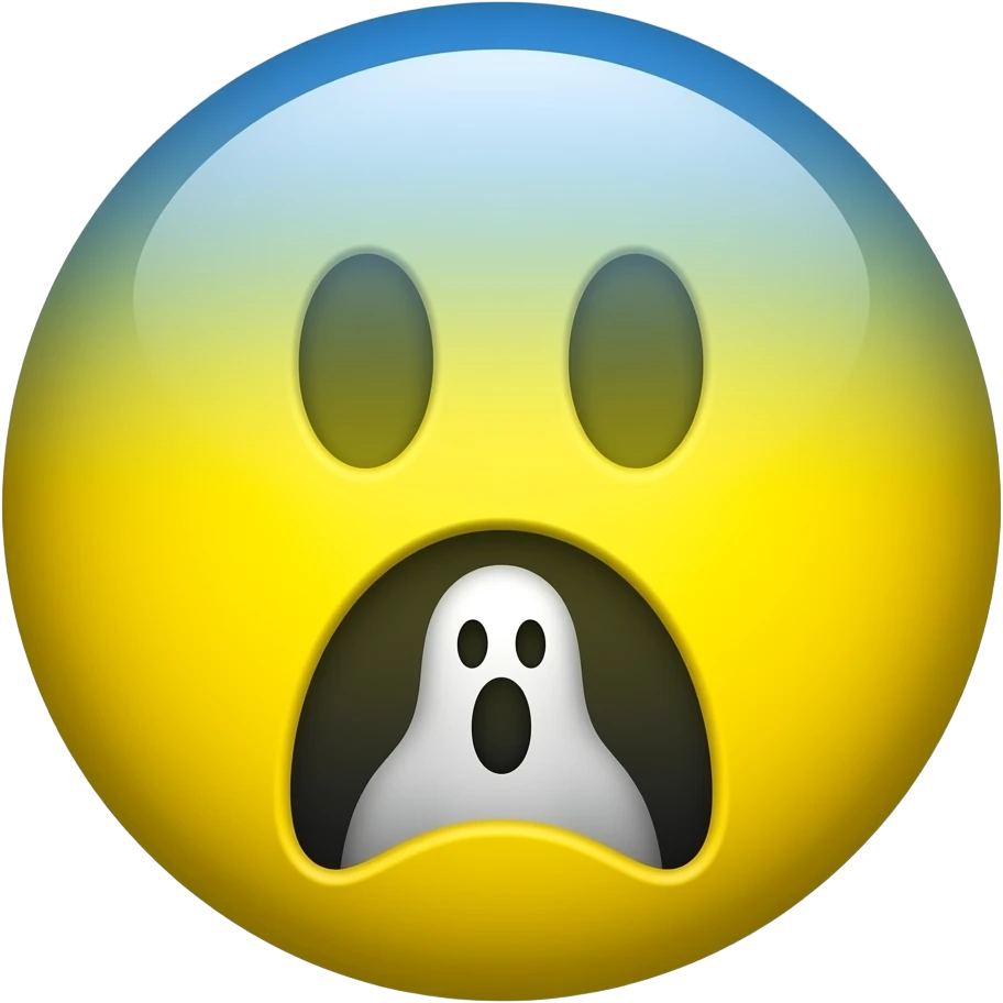 Yellow circle with blurred blue top screaming in fear with a ghost going out of its moy emoji