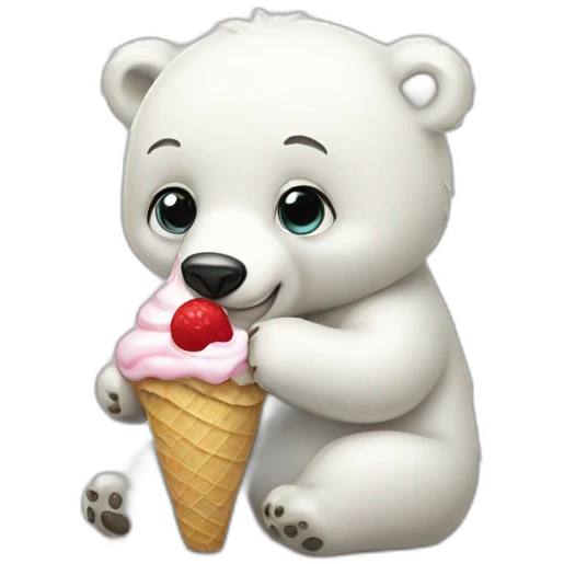 Baby polar bear eating ice cream white background emoji