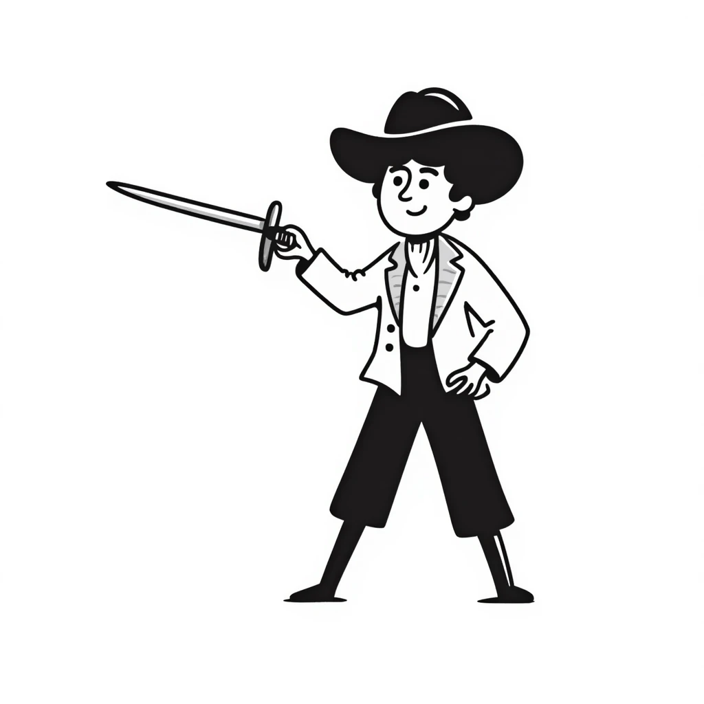 duelist with sword and fancy hat in classic fencing pose emoji