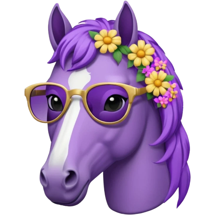 Purple horse wearing sunglasses and flowers on hair
 emoji