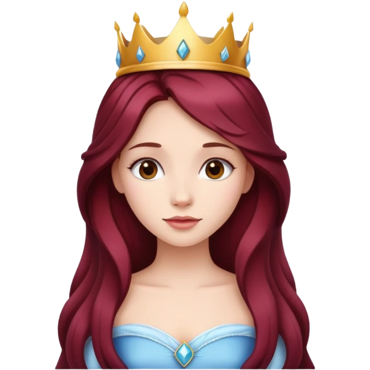 Beautiful long burgundy haired girl wearing a princess crown emoji