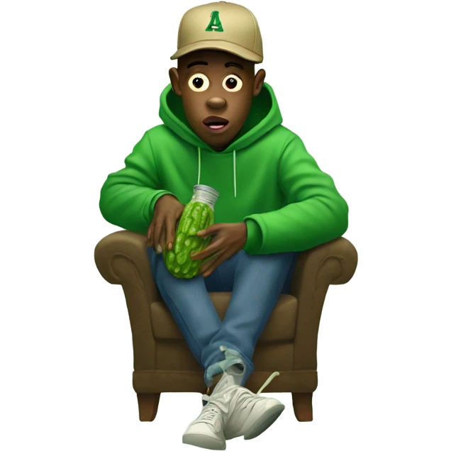 Tyler the creator trapping a green pickle on his lap emoji