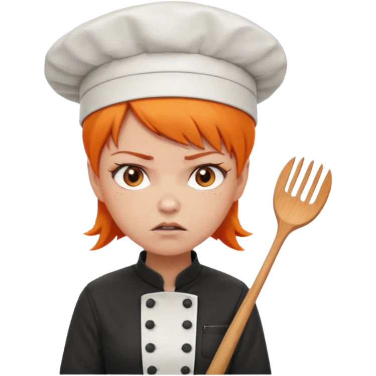 girl, Short orange hair, angry, wearing chef uniform and chef hat emoji