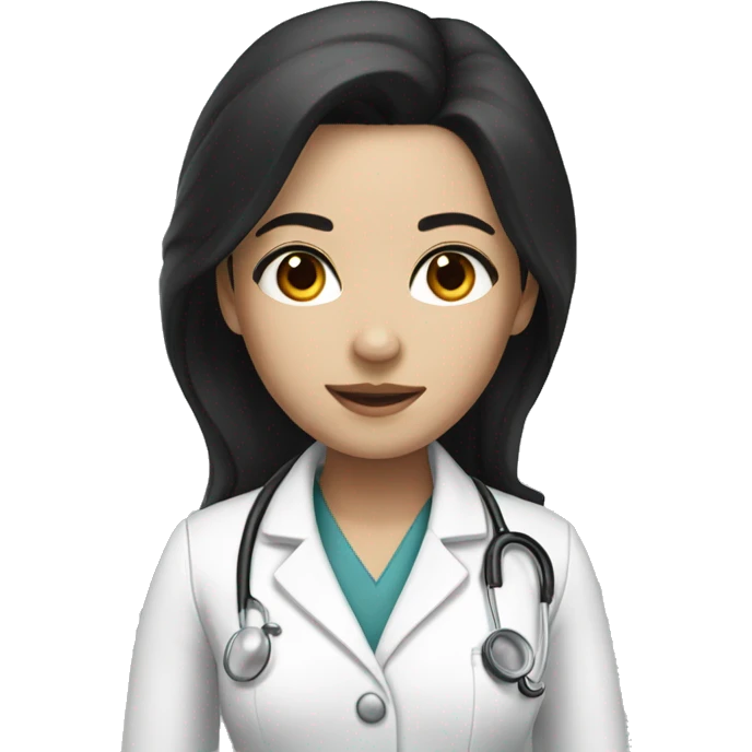female doctor with long black hair and white skin and brown eyes emoji