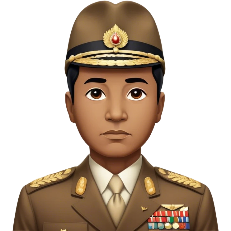 ​Cinematic Realistic Portrait of Sukarno, depicted in a lifelike, realistic style based on his iconic portrait, showcasing his thoughtful, charismatic expression in period attire, rendered with detailed textures and warm, evocative lighting that captures his pioneering spirit and national pride, emoji