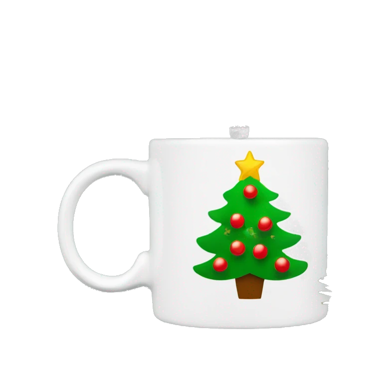 A Christmas tree with a coffee mug ornament on top emoji