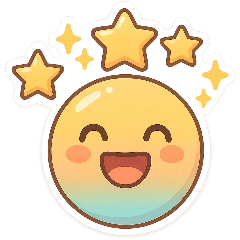 colorful style emoji representing customer reviews, multiple stars and happy face emoji