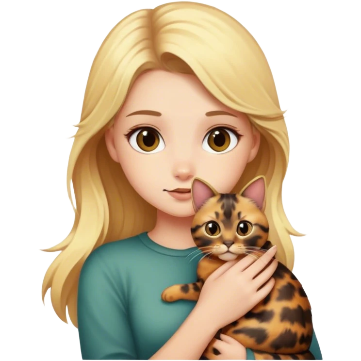 Blonde girl holding tortoiseshell cat emoji