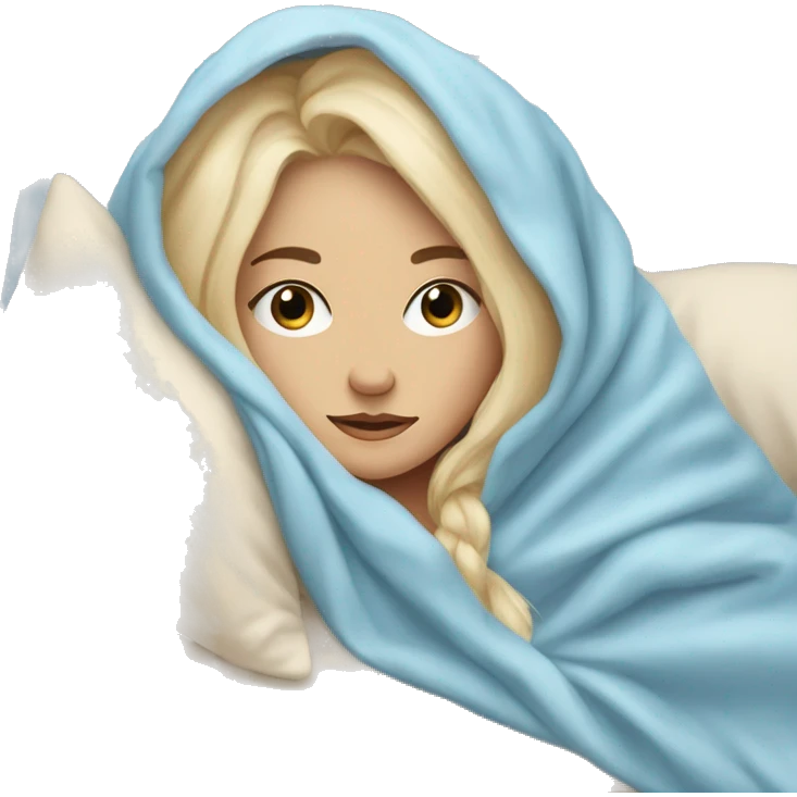 pastel blue blonde girl covered in blankets and lying on a pillow emoji