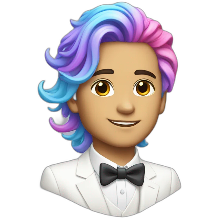 Posh-boy-with-white-suit-and-rainbow-unicorn-hair emoji