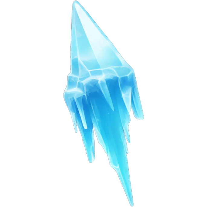A tall, sharp spike of ice rising from the ground, made of clear, jagged ice shards with a frosty blue glow, surrounded by drifting snowflakes. emoji